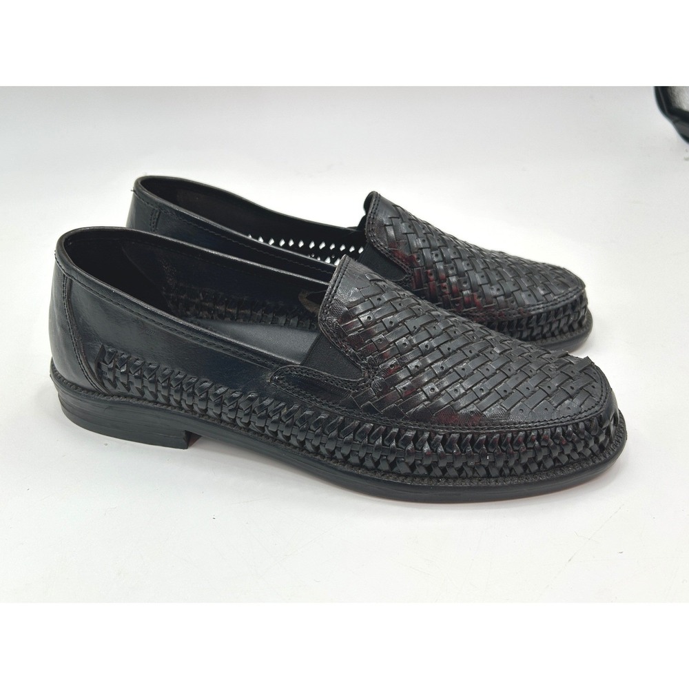 Botany 500 Woven Leather Loafers Mens 8.5W Black Basket Weave Slip On - Picture 6 of 12